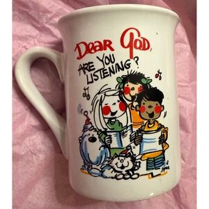 Dear God Kids Are You Listening Ceramic Coffee Mug 2007 Genmert White Religious